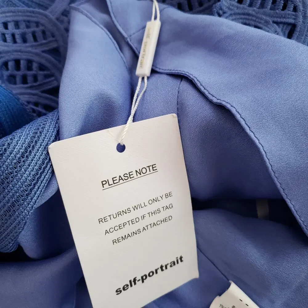 NEW self-portrait Lace Peplum Dress Blue Plunging Neck Revolve Women 2 - Picture 11 of 15